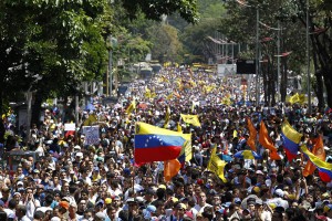 Opposition demonstrators take part in a protest against Venezuela's President Nicolas Maduro's government in Caracas
